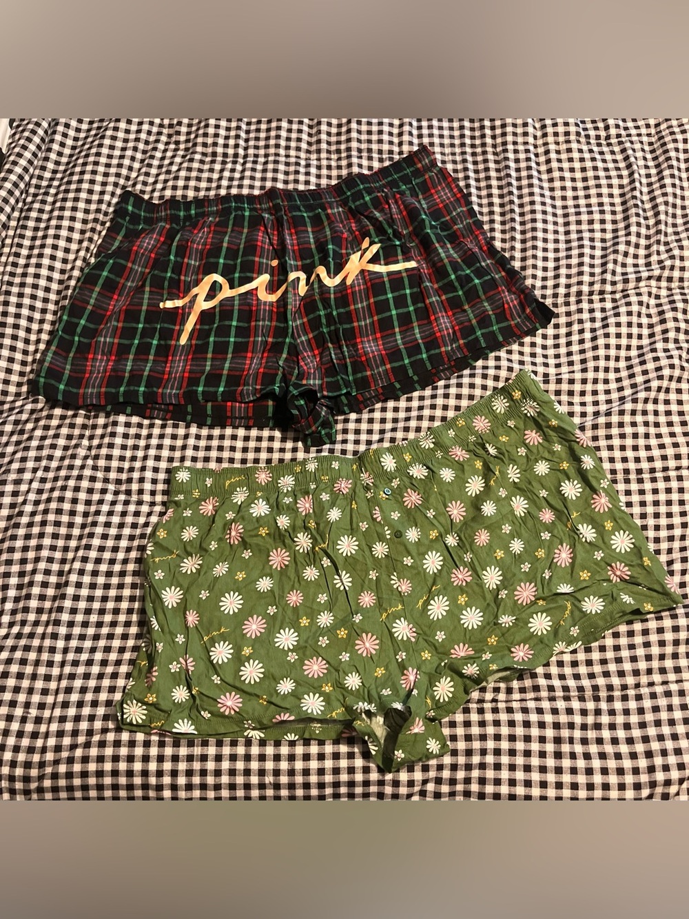 PINK Plaid Lounge Shorts & Green Daisy Sleep Shorts - PINK XXL NWT